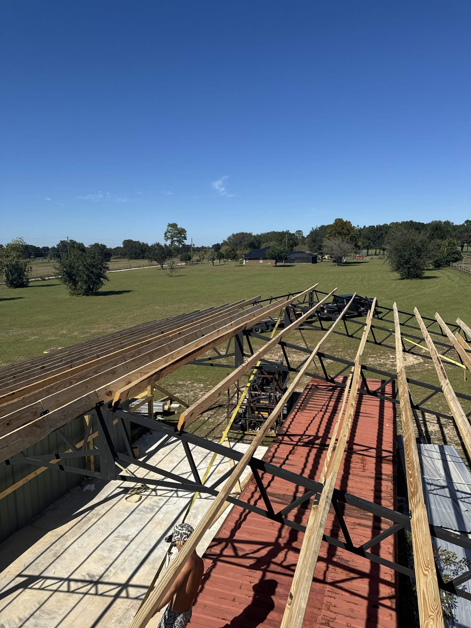 Roof and truss framing during construction